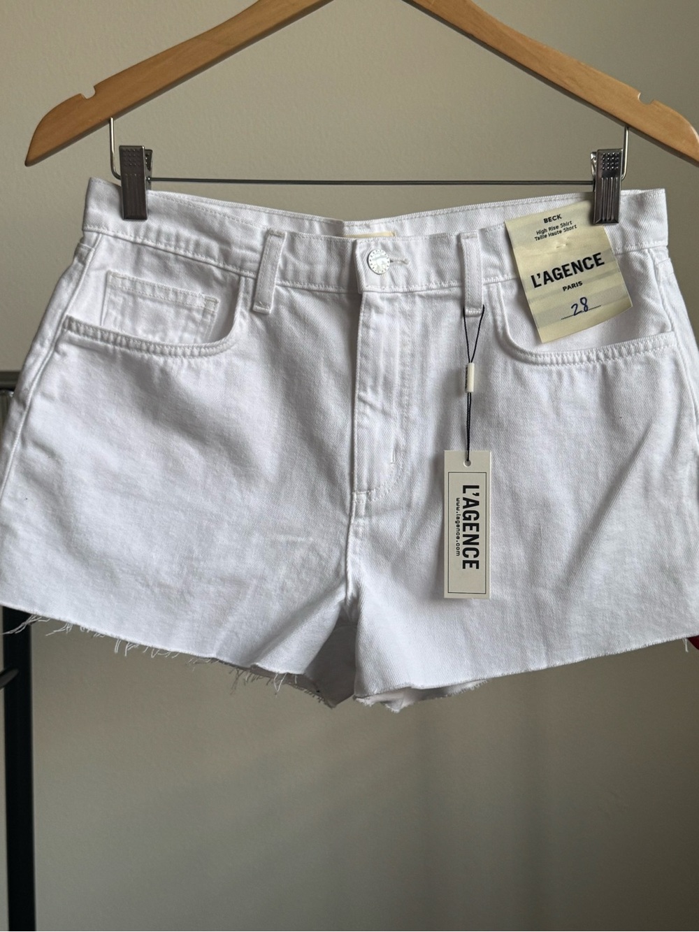 L'Agence White Beck High Rise Cut Off Denim Shorts Women's Size 28 NWT